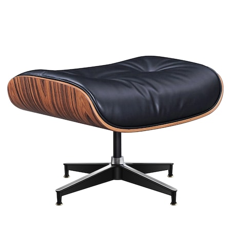 Homeroots 28" Black and Rosewood Tufted Genuine Leather Lounge Chair With Ottoman 636341