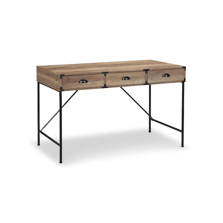 Homeroots 47" Oak Wood Wall Mounted H-Shape Writing Desk With Three Drawers 565429