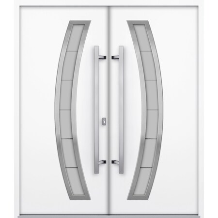 Vdomdoors Steel Double Doors Deux 6500 White Stainless Inserts Single Modern Painted DEUX6500DEXD-WS-RH-W72 x H80
