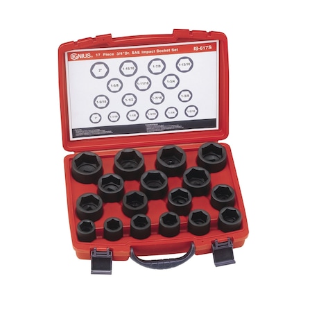Genius Tools 17 Piece 3/4in Dr. SAE Impact Socket Set IS-617S
