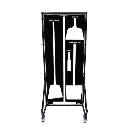 5S Supplies Housekeeping Shadow Board Broom Station V14, Black / White, Kit + Stand, No Text HSB-V14-BLACK/WHITE-KIT-STAND-NO TEXT