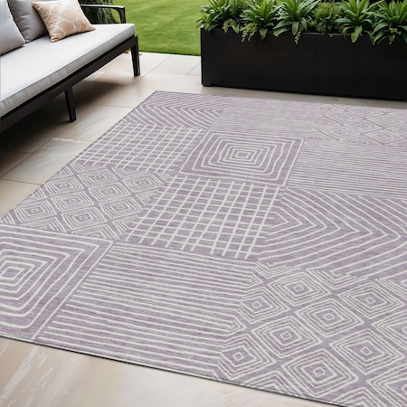 Homeroots 5' X 8' Lavender And Ivory Geometric Washable Indoor Outdoor Area Rug 600751