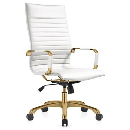 Leisuremod Harris High-Back Faux Leather Office Chair with Gold Frame, White HOTG19WL