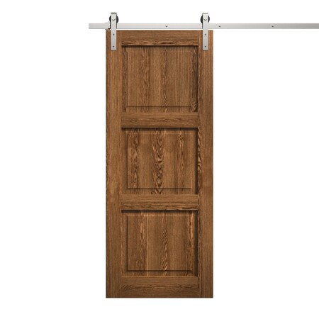 Sartodoors Modern Barn Door 18 x 80 inches, Ego 5010 Cognac Oak Veneer, 6.6FT Silver Rail Track Heavy Hardwar EGO5010BD-S-DKO-18