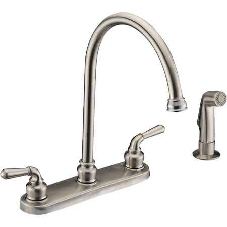 Cmi Compass Manufacturing 5202BN-WS Brookfield 2-Handle Brushed Nickel Hi Rise Kitchen Faucet With Spray 192-8278