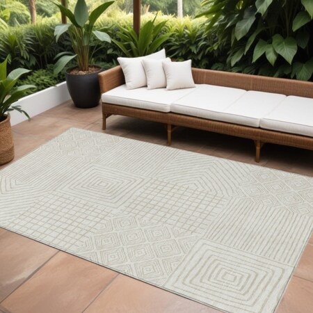 Homeroots 10' X 14' Ivory And Beige Geometric Washable Indoor Outdoor Area Rug 600749