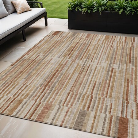 Homeroots 5' X 8' Terra Cotta And Beige Striped Washable Indoor Outdoor Area Rug 631576