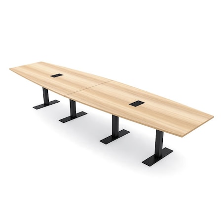 Skutchi Designs 14ft Conference Table With Power Unit | 14 Person Modular Boat Meeting Table | Harmony Series HAR-BOT-48X168-T.BK-K525-EBLK
