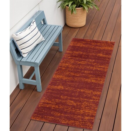 Homeroots 6' Red And Orange Abstract Indoor Outdoor Runner Rug 545542
