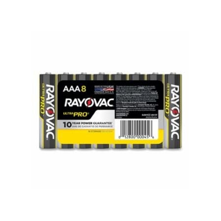 Rayovac Ultra Pro, Alkaline Battery, 1.5V, AAA, Shrink Pack, 8/PK, 8PK 620-ALAAA-8J