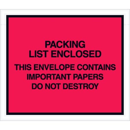 Zoro Select Packing List Envelopes, Red, PK1000 PL414