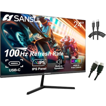 Sansui Monitor 24 inch 100Hz IPS USB Type-C FHD 1080P Computer Display Built-in Speakers HDMI DP HD EEMONITORIPS1K75HZ24