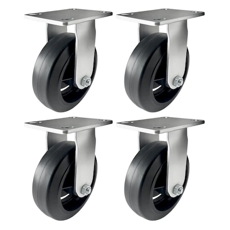 Hyw Products Heavy Duty Caster Set 6in Rubber on Cast Iron Wheels, 4 Rigid, 4PK 40-60R-A1-RC-4