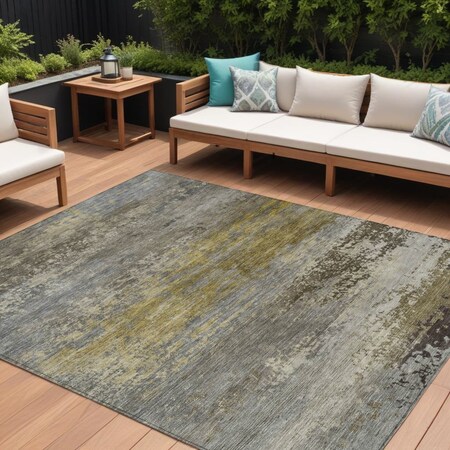 Homeroots 8' X 10' Taupe Brown And Gold Abstract Washable Indoor Outdoor Area Rug 630864