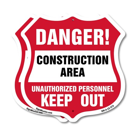 Signmission Construction Area Shield Sign Danger! Un, 12 inch X 12 inch, Aluminum Metal Sign, 2PK SHI-A-2PACK-12-373