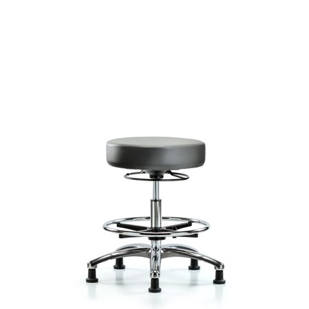 Blue Ridge Ergonomics Vinyl Stool, Chrome, Med Bench, Foot Ring, Glides, Sterling BR-VMBSO-CR-CF-RG-8840