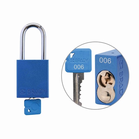 Brady Padlock Alum BLU 1.5in Steel KeyCode6 SDAL-BLU-38ST-006
