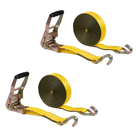 Mytee Products 2 inx40 ft Yellow Ratchet Strap w/ J Hooks 3333 Lbs WLL Tie Down Cargo Strap, 2PK RS240WHx2
