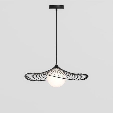 Vidalite L’Acrobate Pendant - Matte Black Wireframe Design and Opal Glass Diffuser Shade, Adjustable Height CE1059956