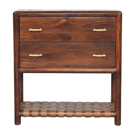 Homeroots 32" Brown Solid Wood Two Drawer Nightstand With Leather Shelf 651505