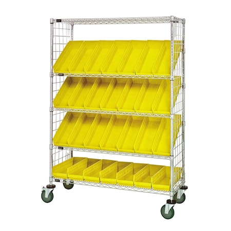 Quantum Storage Systems WIRE CART SLANT SHELVES W/ 28 BINS WRCSL5-63-2448EP-106YL