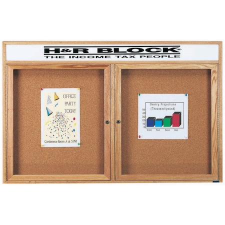 Aarco Enclosed Bulletin Board Red Oak Frame w/ a High Gloss Clear Lacquer Finish, 36''Hx60''W OBC3660RH