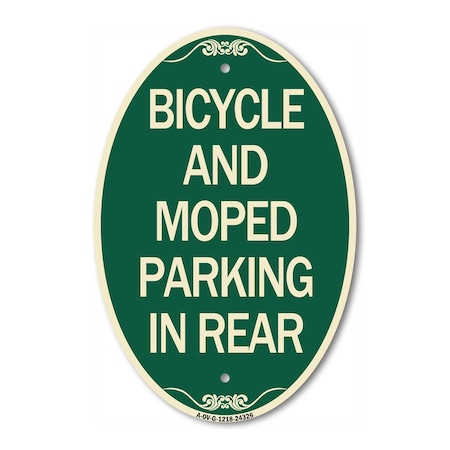 Signmission Bicycle and Moped Parking in Rear, 12 Inch X 18 Inch Architectural Oval, Heavy Gauge Aluminum A-OV-G-1218-24326