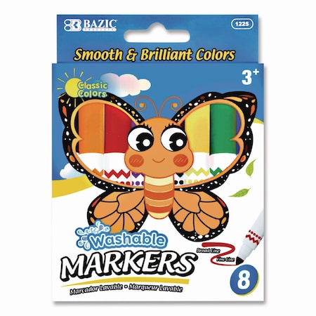 Bazic Products Products Broad Line Jumbo Washable Markers, Broad Bullet Tip, 8 Assorted Colors, 24PK BAZ1225