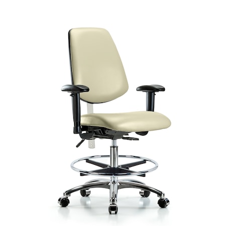 Blue Ridge Ergonomics Clean Room Chair Vin Med Ben Chair, Med, Bk, Wht, CL100, Adjustable Arms, 22" to 29" Height, Vinyl BR-NCR-VMBCH-MB-CR-T1-A1-CF-CC-8501