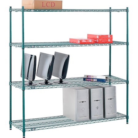 Global Industrial Nexel 4 Shelf, Poly-Green Wire Shelving Unit, Starter, 60"W x 12"D x 54"H B3150154