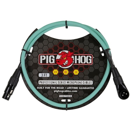 Pig Hog Hex Series Right Angle Mic Cable, 3-Feet - Seafoam Green PHMH3SGR