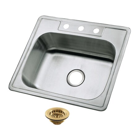 Kingston Brass 25-Inch Stainless Steel Self-Rimming Single Bowl Drop-In Kitchen Sink, 3-Hole with Strainer KGKTS25207