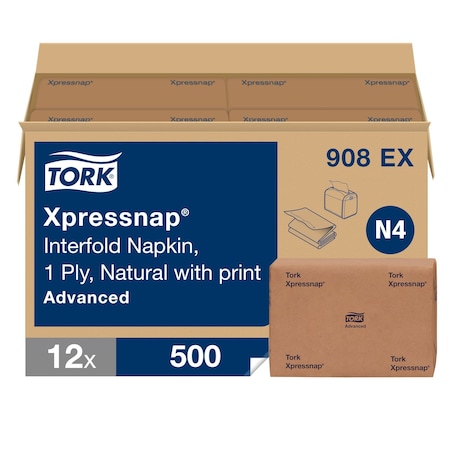 Tork Disposable Napkins, Interfold, White, PK12 908EX
