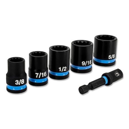 Spyder 3/8 Inch SAE Impact Socket Set With Adapter, 6 Pieces - 19707