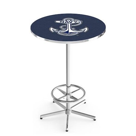 Holland Bar Stool Co 42" Chrome US Naval Academy NAVY Pub Table, 36" dia. Top L216C4236USNavA