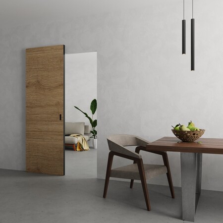 Sartodoors Hidden Barn with Black Edges - Planum 0010 Split Wood 18" x 80" PLANUM0010HB-B-SPW49-18