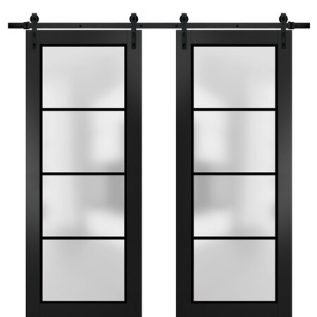 Sartodoors Sturdy Double Barn Door with Frosted Glass Planum 2132 Black 64x96 (2* 32x96) Solid Core PLANUM2132DB-BLK-64 x 96 (2* 32x96)