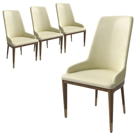 Leisuremod Viva Collection Modern Wooden Dining Chair in Cream, 4PK VC24CR4
