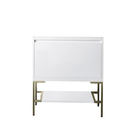 James Martin Vanities 31.5'' Single Vanity Cabinet, Glossy White, Champagne Brass Base 805-V31.5-GW-CB