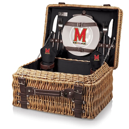Picnic Time Family Of Brands NCAA Maryland Terrapins Champion Picnic Basket for 2, Large Wicker Picnic Set 208-40-179-314-0