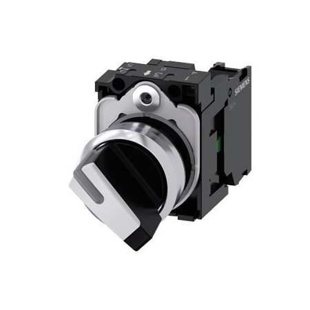 Siemens Toggle switch, 22 mm, round, metal, shiny, white, knob, short, 2 3SU1150-2BC60-1BA0