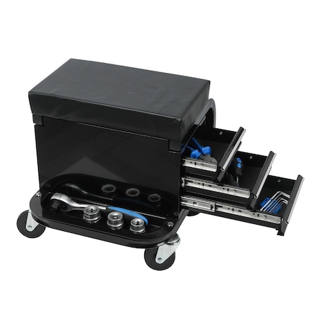 Wrightmaster 46.18in.*33.99in.*43.89in. Tool Chest with Cushioned Seat, 3 Drawers, Tool Tray&Heavy-Duty Casters ZoroP276698