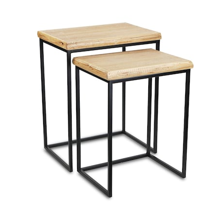 Homeroots Set of Two 25" Black And Brown Solid Wood Nested Tables, 2PK 489329