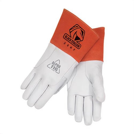 Black Stallion Welding Gloves, Medium, Premium Grain Kidskin Leather, Seamless Index Finger, Pearl White 35KFM