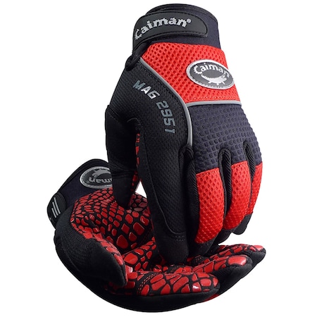 Caiman Multi-Activity Glove with Synthetic Leather Padded Palm and Red AirMesh Back, Silicone Grip 25385
