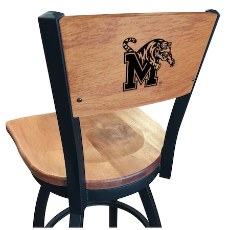Holland Bar Stool Co 36" Blk Wrinkle Memphis Swivel Bar Stool, Laser Engraved Back L03836BWMedMplAMemphsMedMpl
