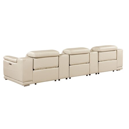 Homeroots 134" Beige Italian Leather Reclining Metal USB Sofa 720292