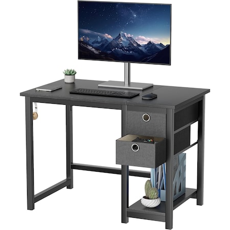 Simple Deluxe 40 inch Office Desk with Drawers - Small Computer Desk for Study, Bedroom - Black Table with Storag 3A88DESKBCV340BLK01