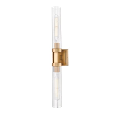 Z-Lite Beau 2 Light Wall Sconce, Rubbed Brass/Clear Ribbed, 4.5 In W 740-2W-RB