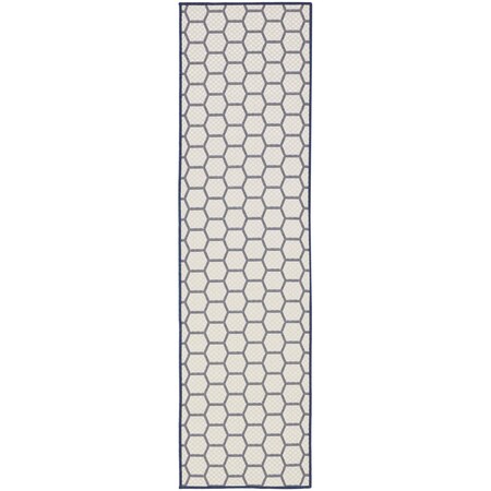 Homeroots 6' Navy Blue And Ivory Geometric Indoor Outdoor Area Rug 556333